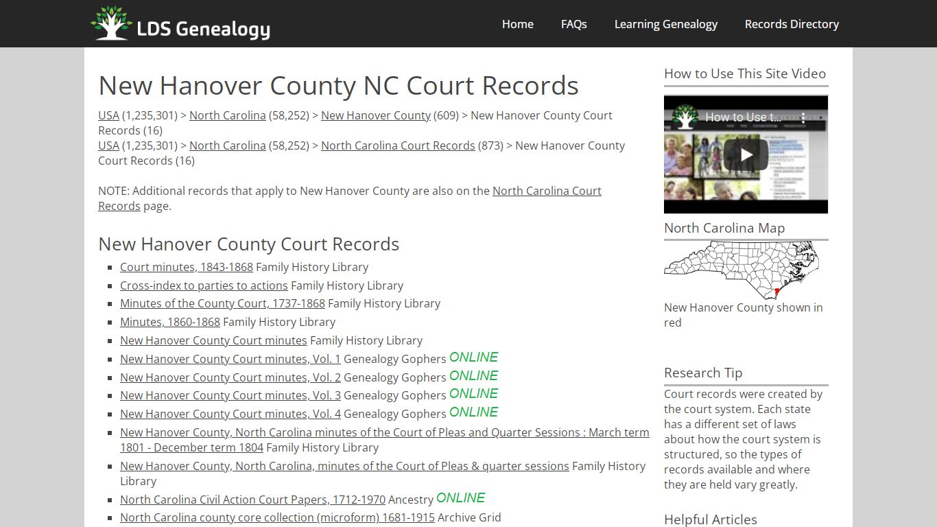 New Hanover County NC Court Records - LDS Genealogy